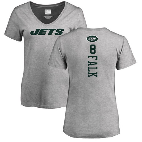 New York Jets Ash Women Luke Falk Backer NFL Football #8 T Shirt->nfl t-shirts->Sports Accessory